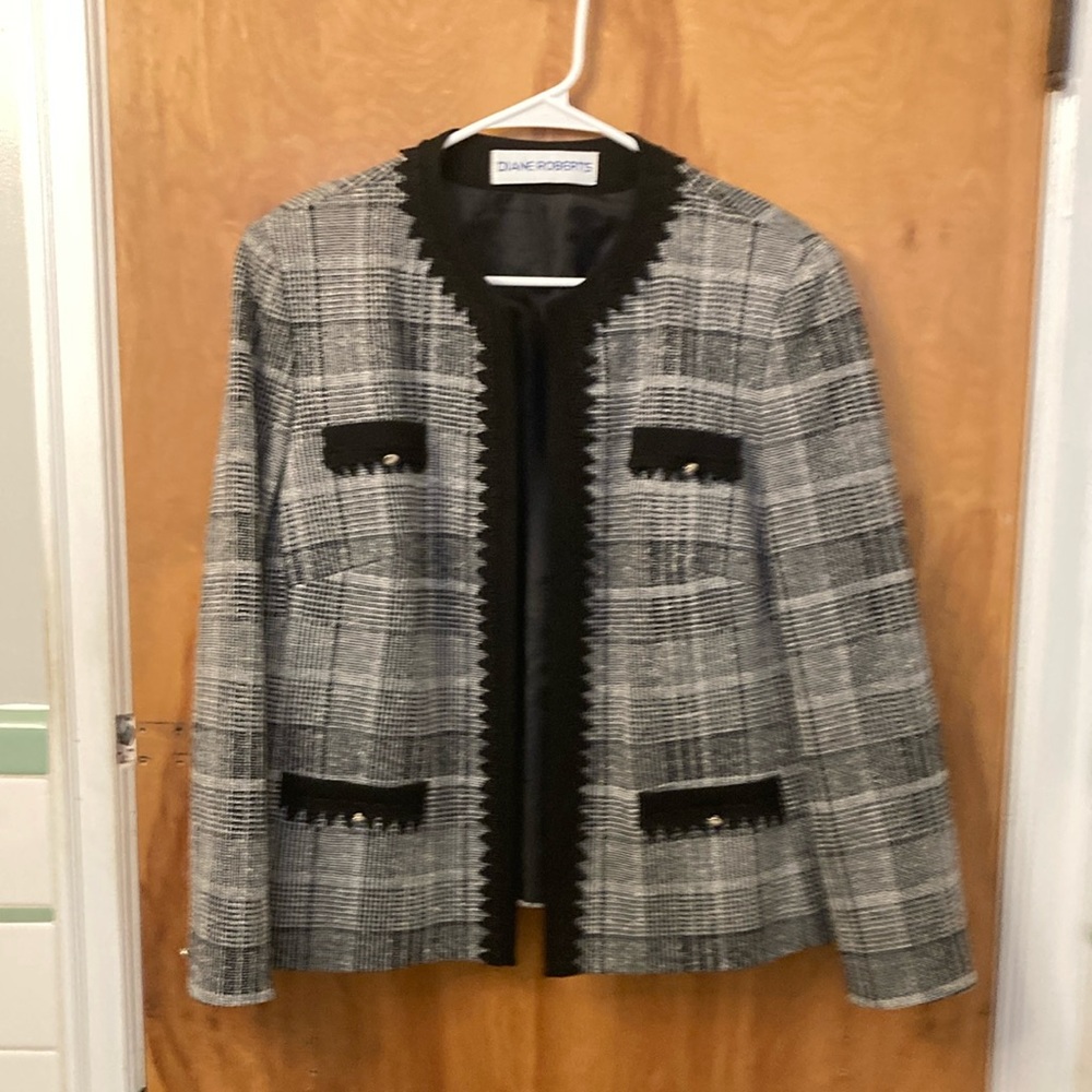 Diane Robert’s vintage black and gray plaid jacket